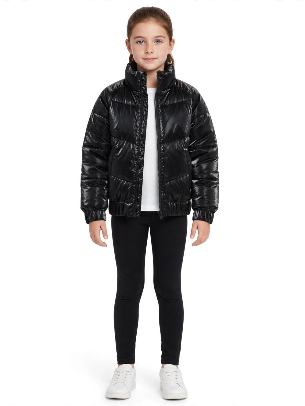 Art Class Target Girls Black Shiny Cropped Puffer Bomber Jacket Size M 8
